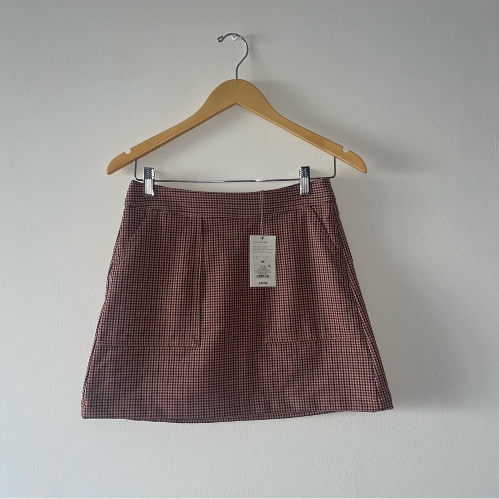 a new day Red Brown and Black Checkered zip back Mini Skirt NWT